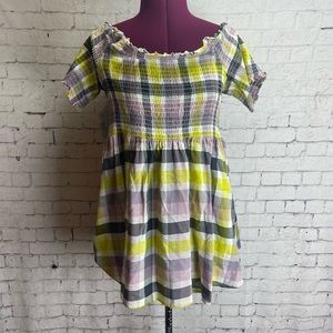 Torrid Peplum Gauze Smocked Off-Shoulder Top size 2 plaid